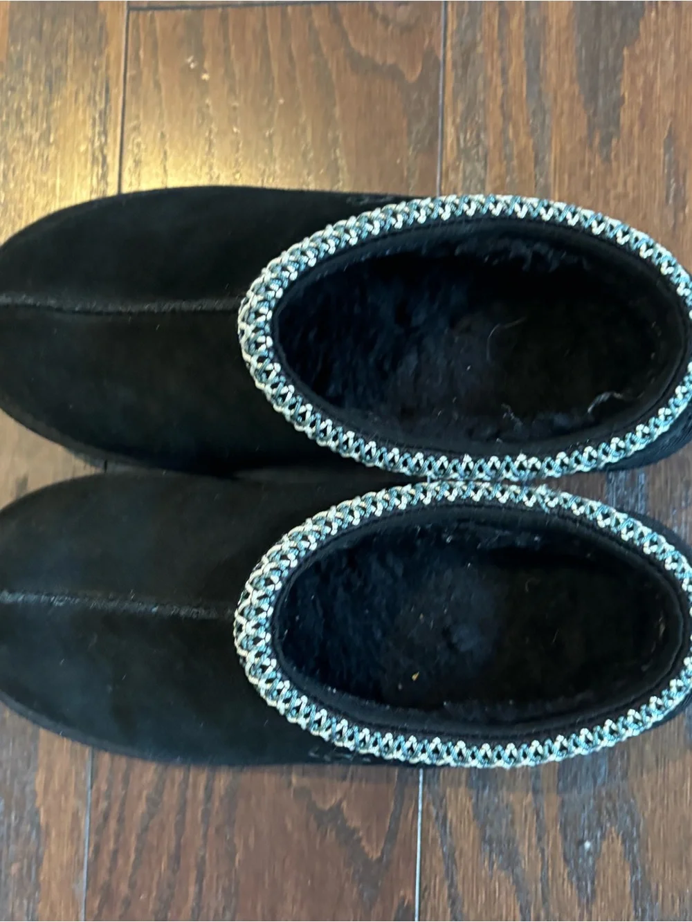 UGG Kids Black Suede Slip-On Slippers with Contrasting Trim